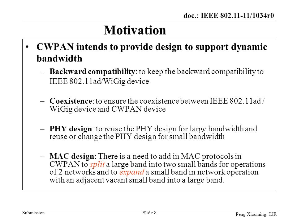 Motivation CWPAN intends to provide design to support dynamic bandwidth.