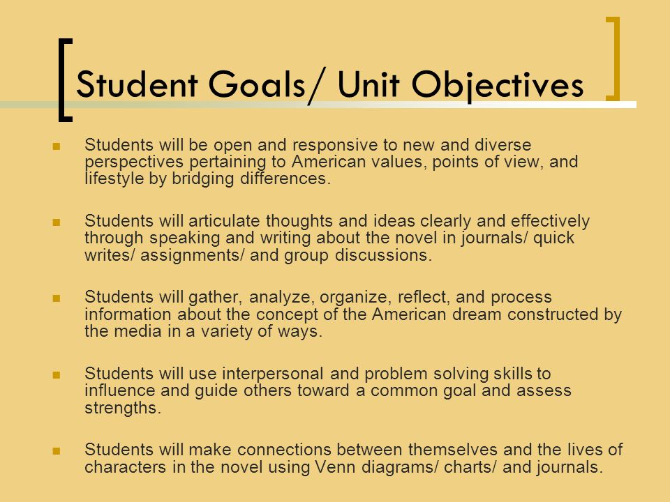 Student Goals/ Unit Objectives