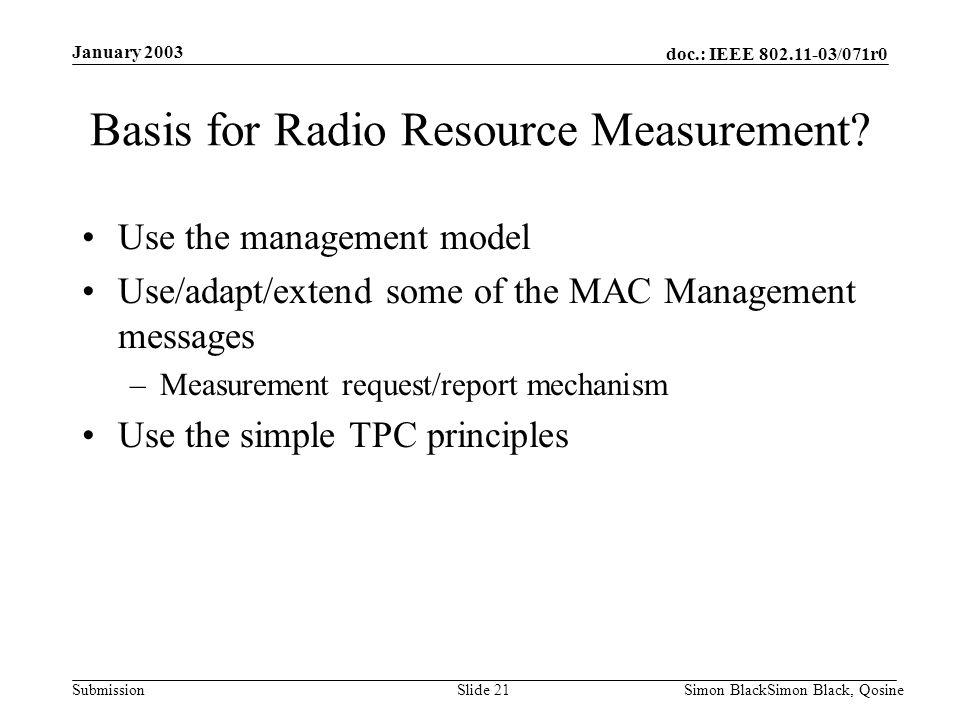 Basis for Radio Resource Measurement