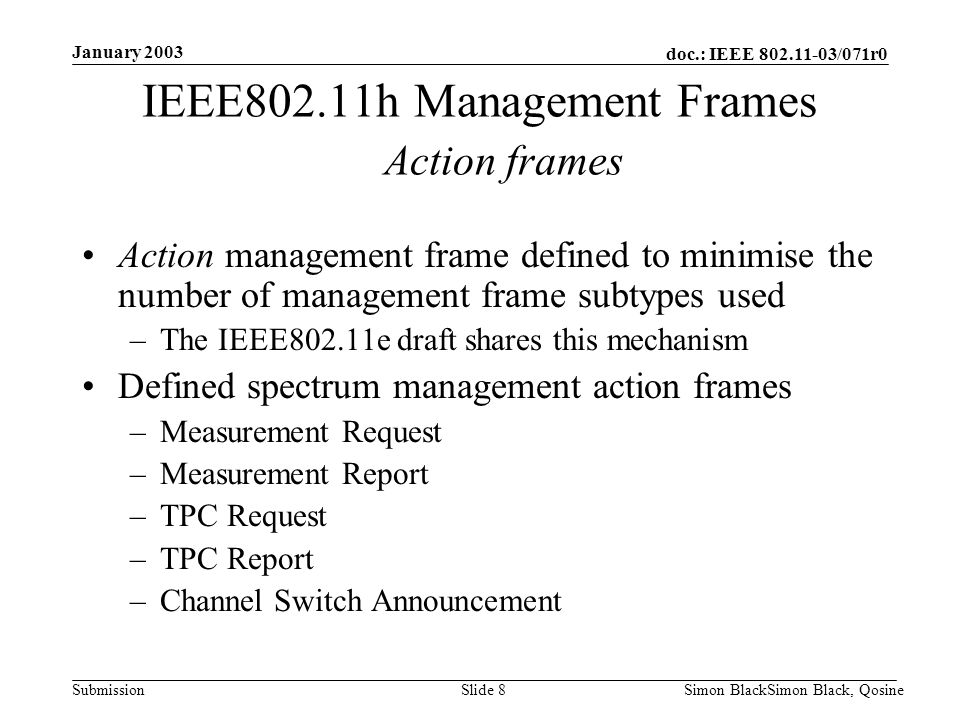 IEEE802.11h Management Frames Action frames