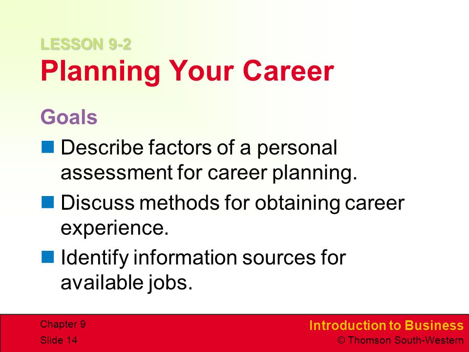 LESSON 9-2 Planning Your Career