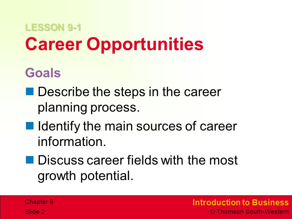 LESSON 9-1 Career Opportunities