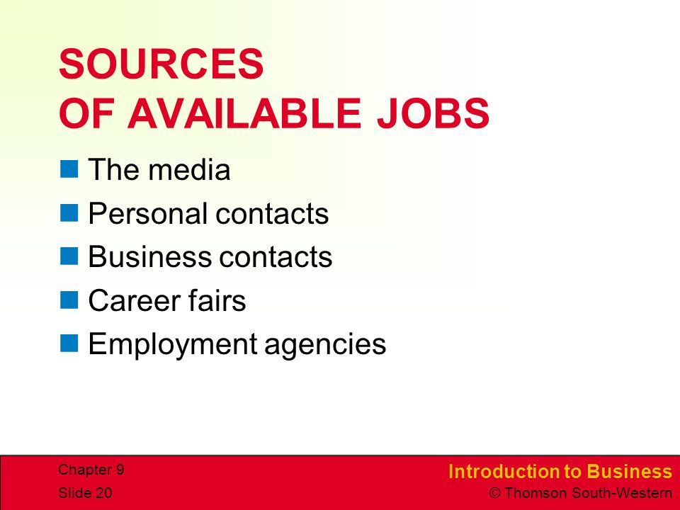 SOURCES OF AVAILABLE JOBS
