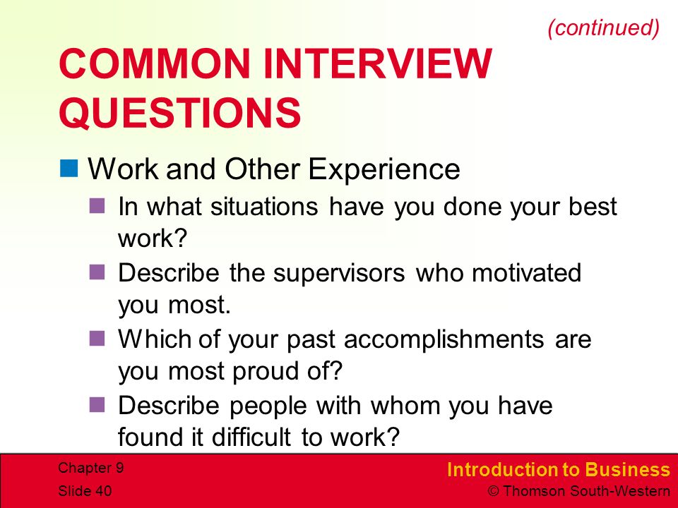 COMMON INTERVIEW QUESTIONS