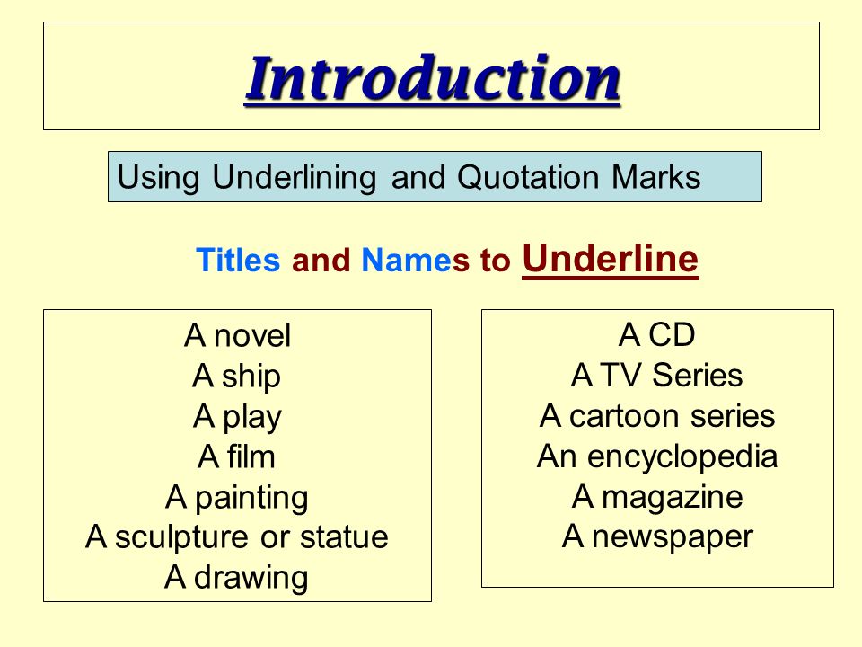 Introduction Using Underlining and Quotation Marks