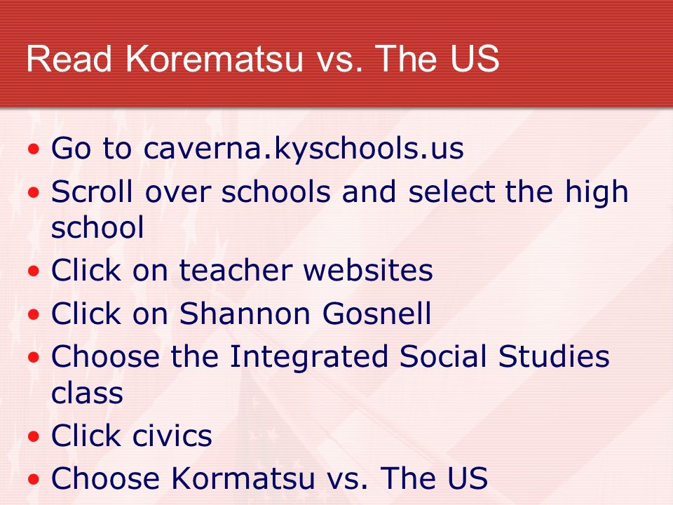 Read Korematsu vs. The US
