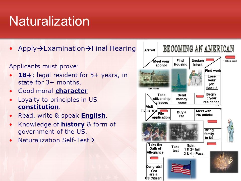 Naturalization ApplyExaminationFinal Hearing Applicants must prove: