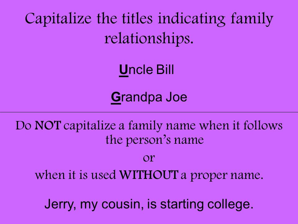 Capitalize the titles indicating family relationships.