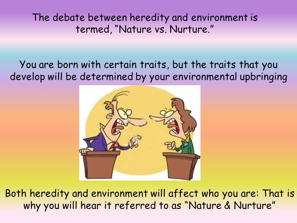 The debate between heredity and environment is termed, Nature vs