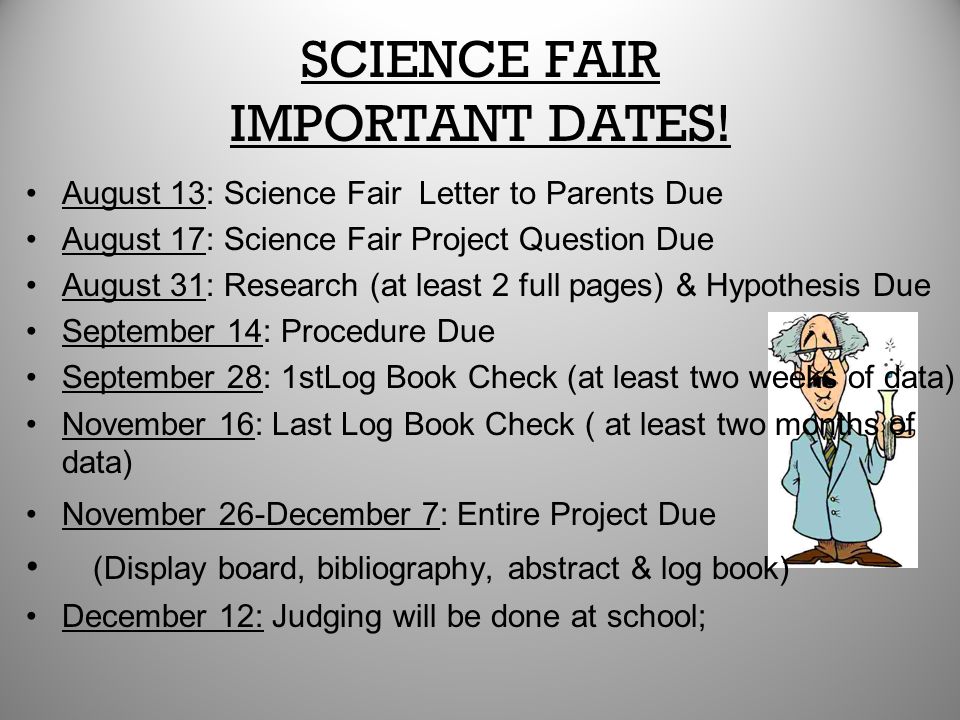 SCIENCE FAIR IMPORTANT DATES!