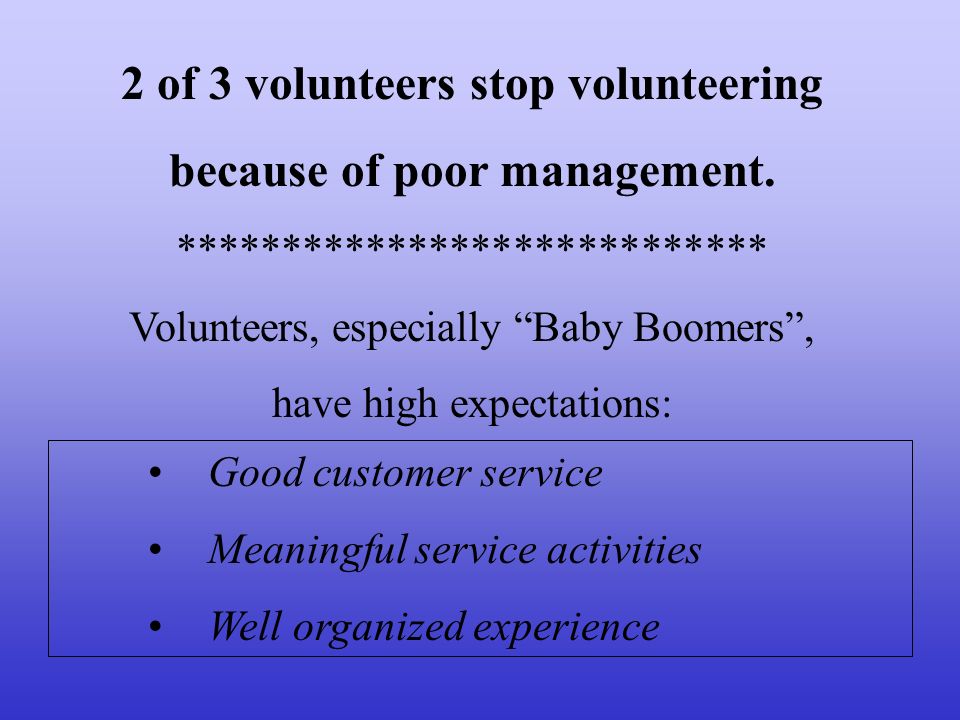 2 of 3 volunteers stop volunteering because of poor management.