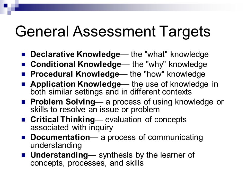 General Assessment Targets
