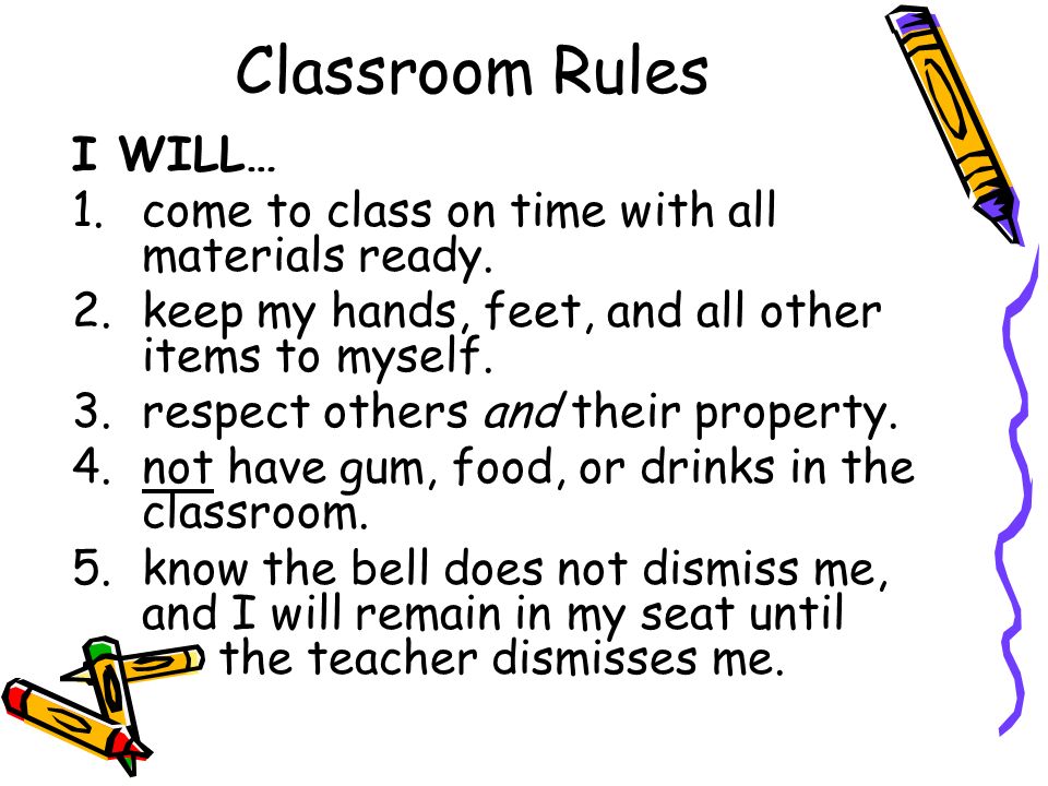 Classroom Rules I WILL…