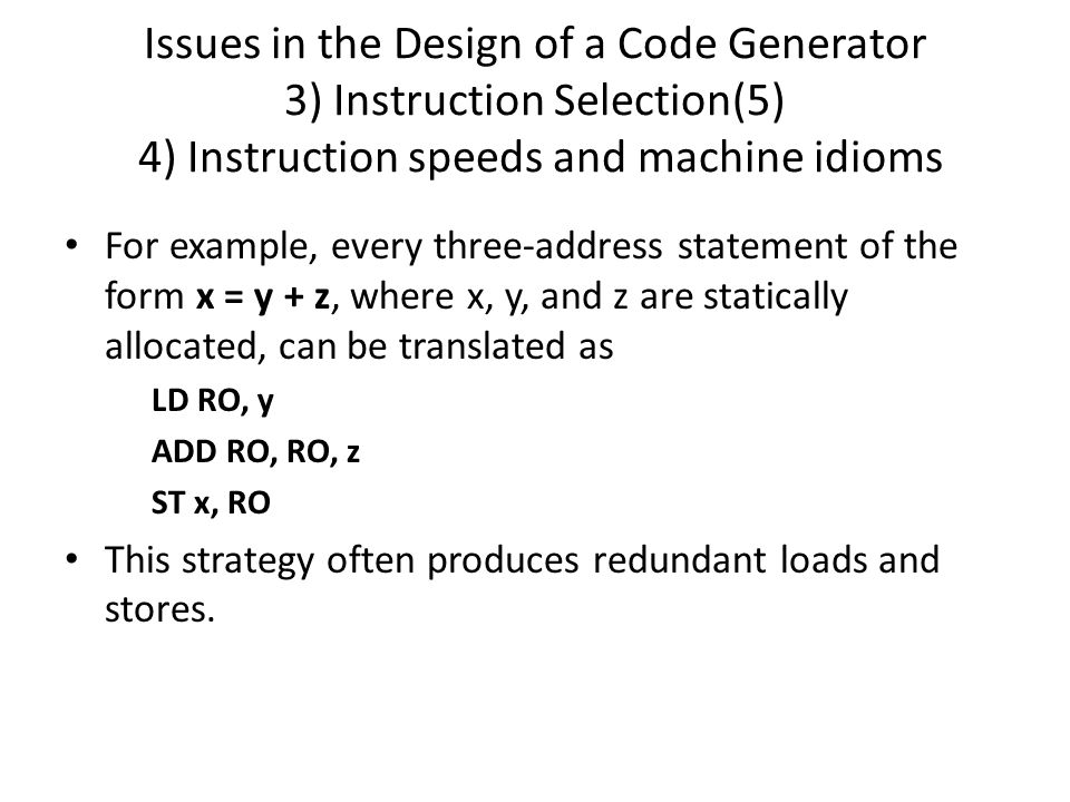simple code generator in compiler design ppt