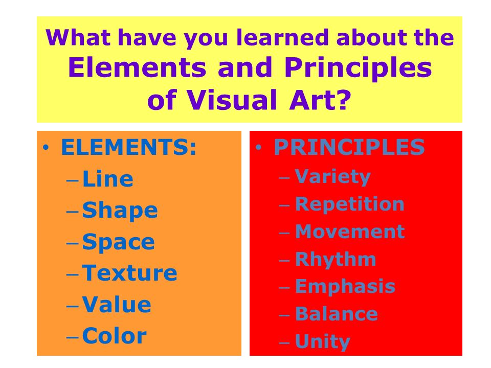 What have you learned about the Elements and Principles of Visual Art