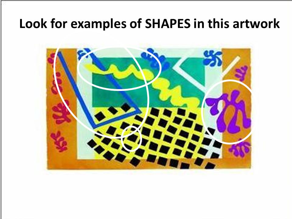 Look for examples of SHAPES in this artwork