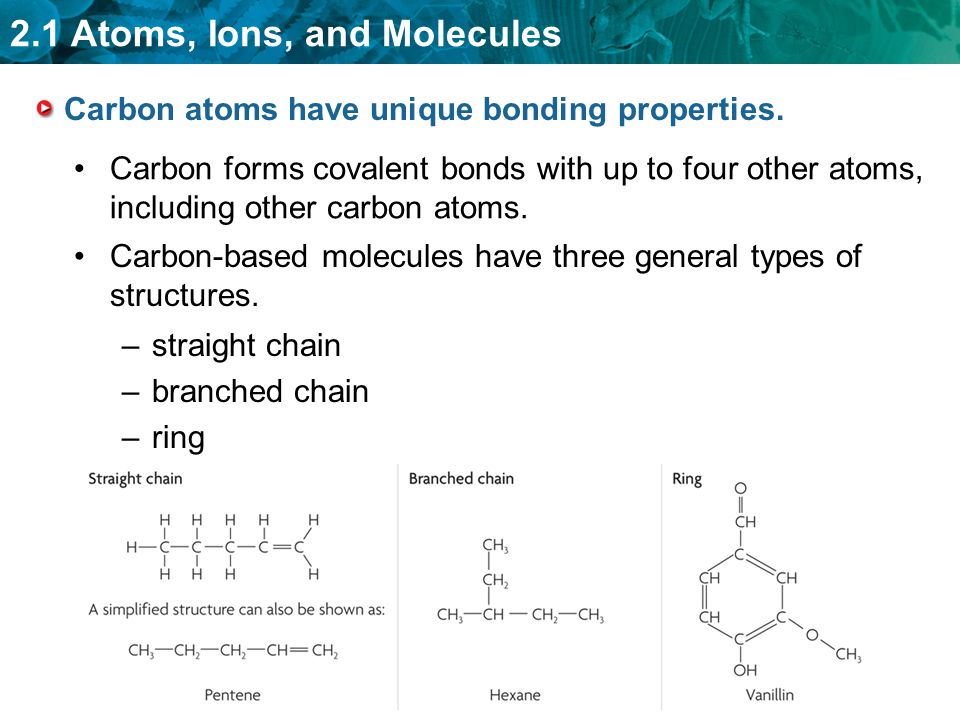 Carbon atoms have unique bonding properties.