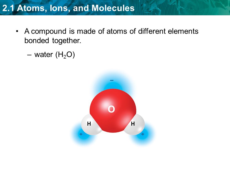 O A compound is made of atoms of different elements bonded together.
