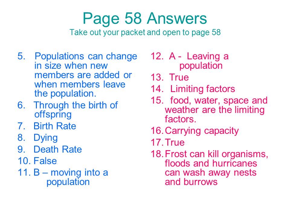 Page 58 Answers Take out your packet and open to page 58