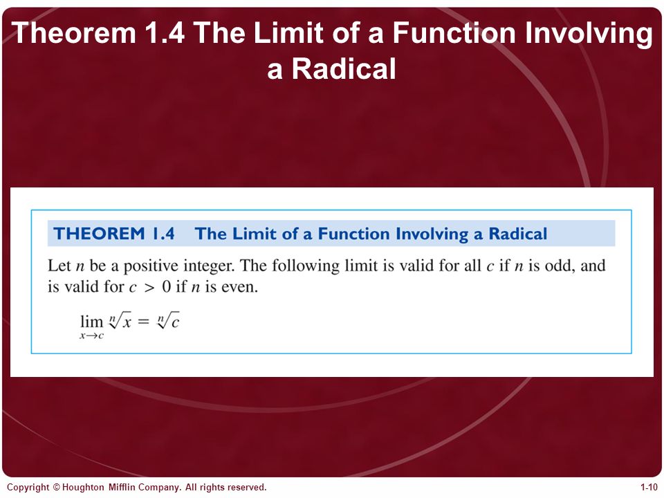 Theorem 1.4 The Limit of a Function Involving a Radical