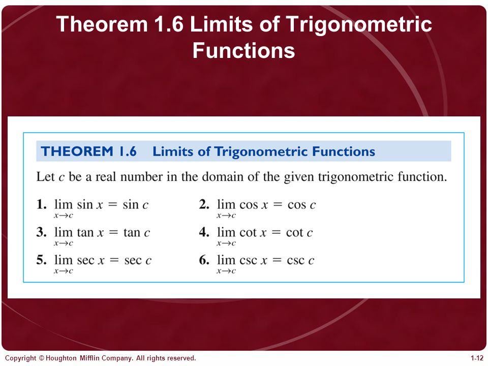 Theorem 1.6 Limits of Trigonometric Functions