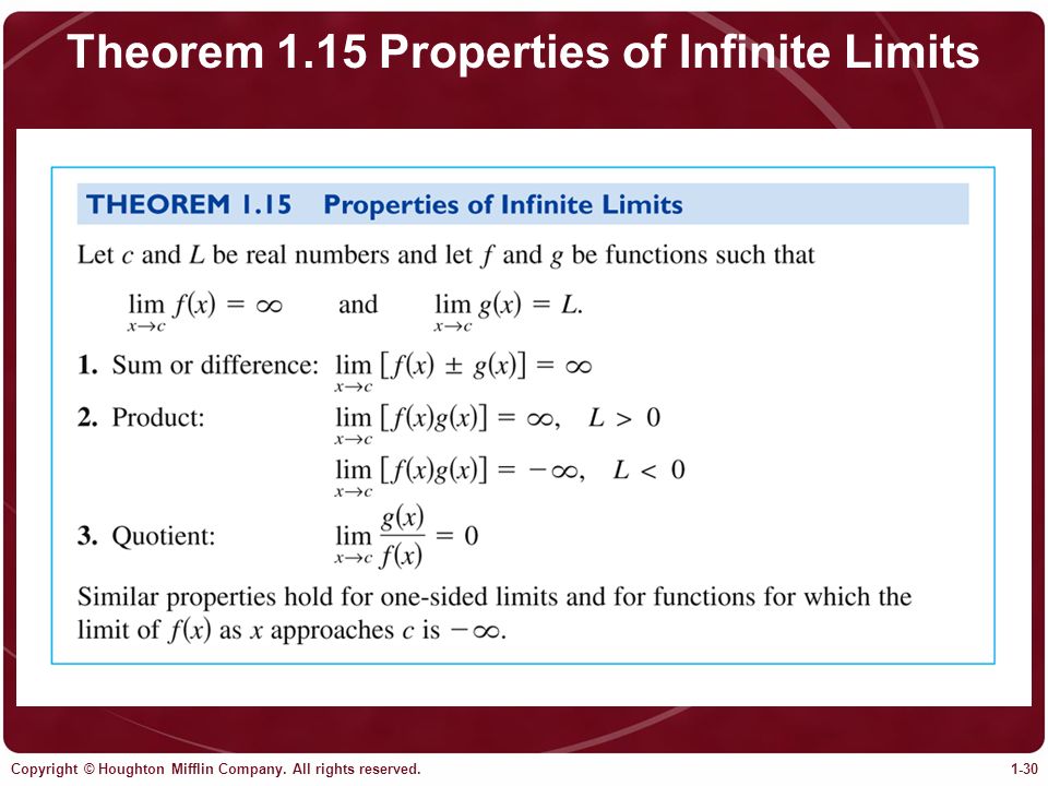 Theorem 1.15 Properties of Infinite Limits