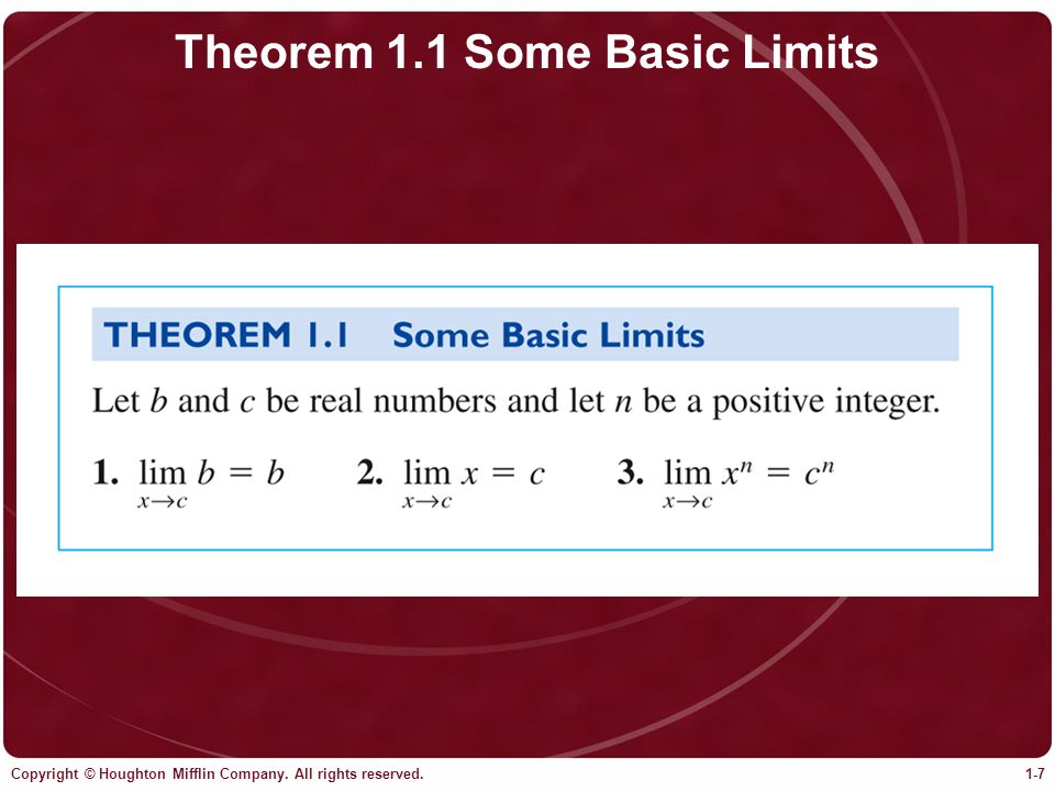 Theorem 1.1 Some Basic Limits