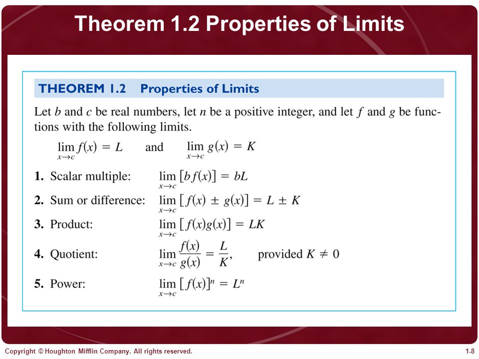 Theorem 1.2 Properties of Limits