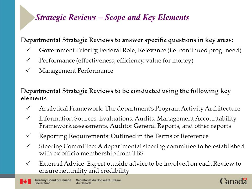 Strategic Reviews – Scope and Key Elements