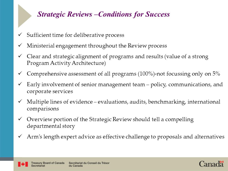 Strategic Reviews –Conditions for Success