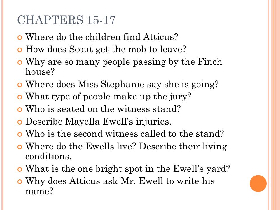 CHAPTERS Where do the children find Atticus
