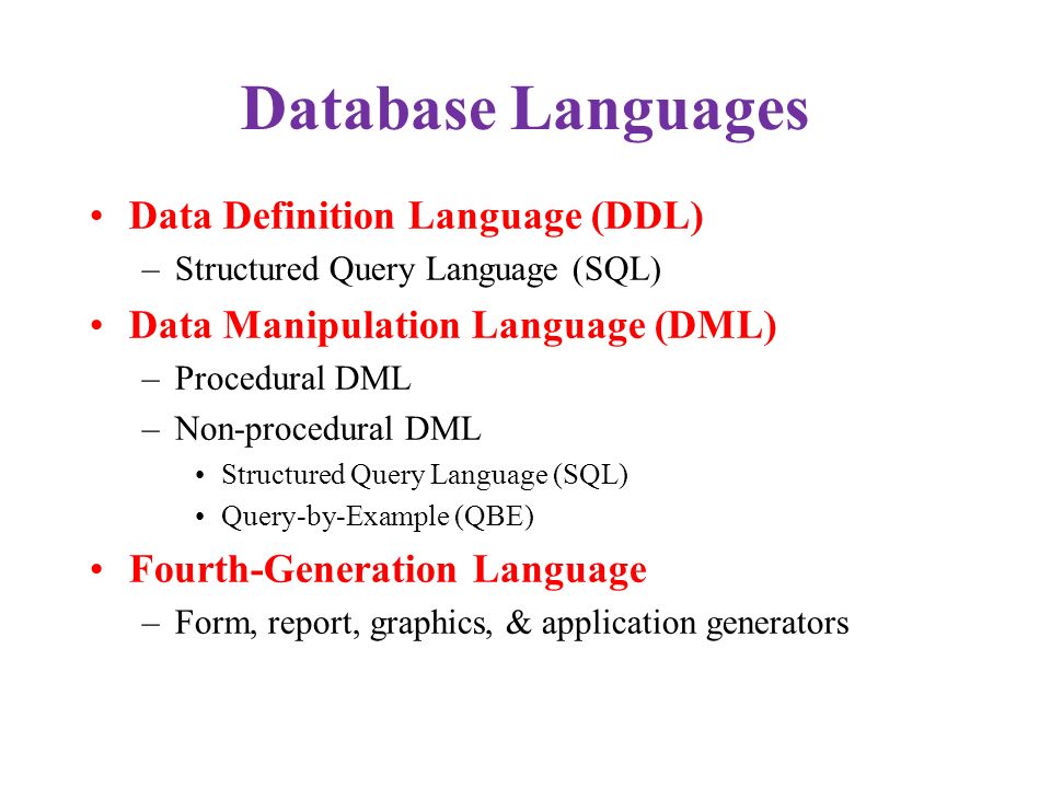 Database Languages Data Definition Language (DDL)