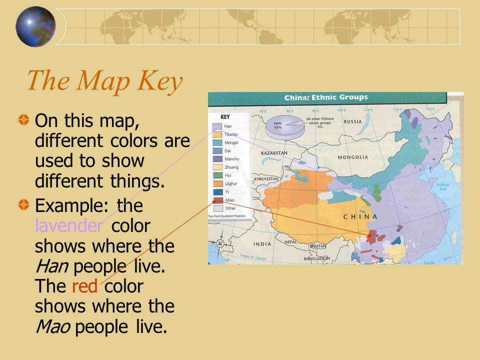 The Map Key On this map, different colors are used to show different things.