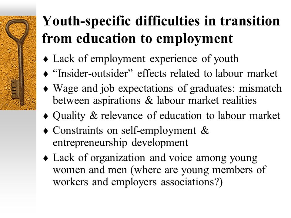 Youth-specific difficulties in transition from education to employment