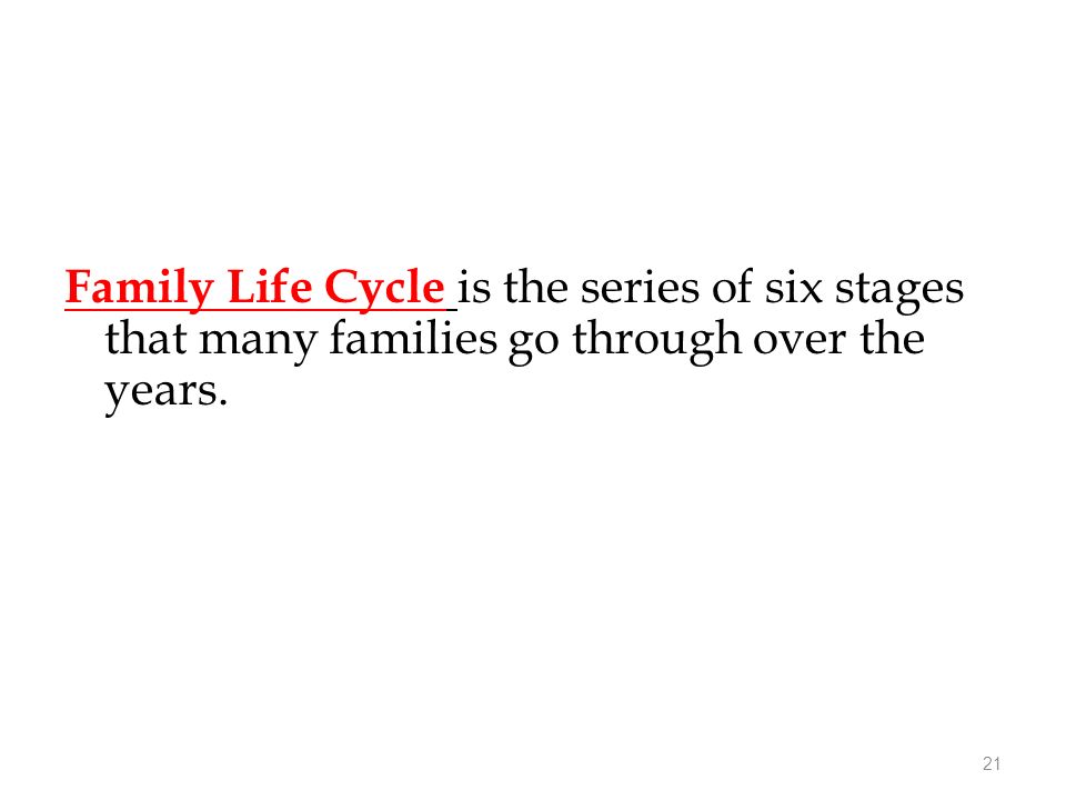 Family Life Cycle is the series of six stages that many families go through over the years.