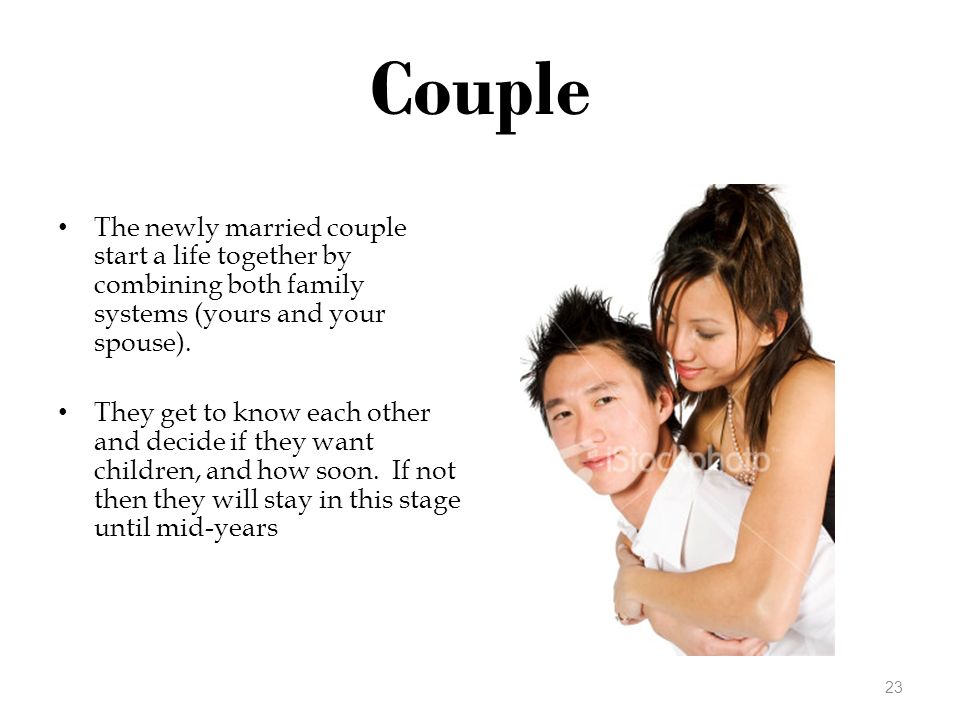 Couple The newly married couple start a life together by combining both family systems (yours and your spouse).