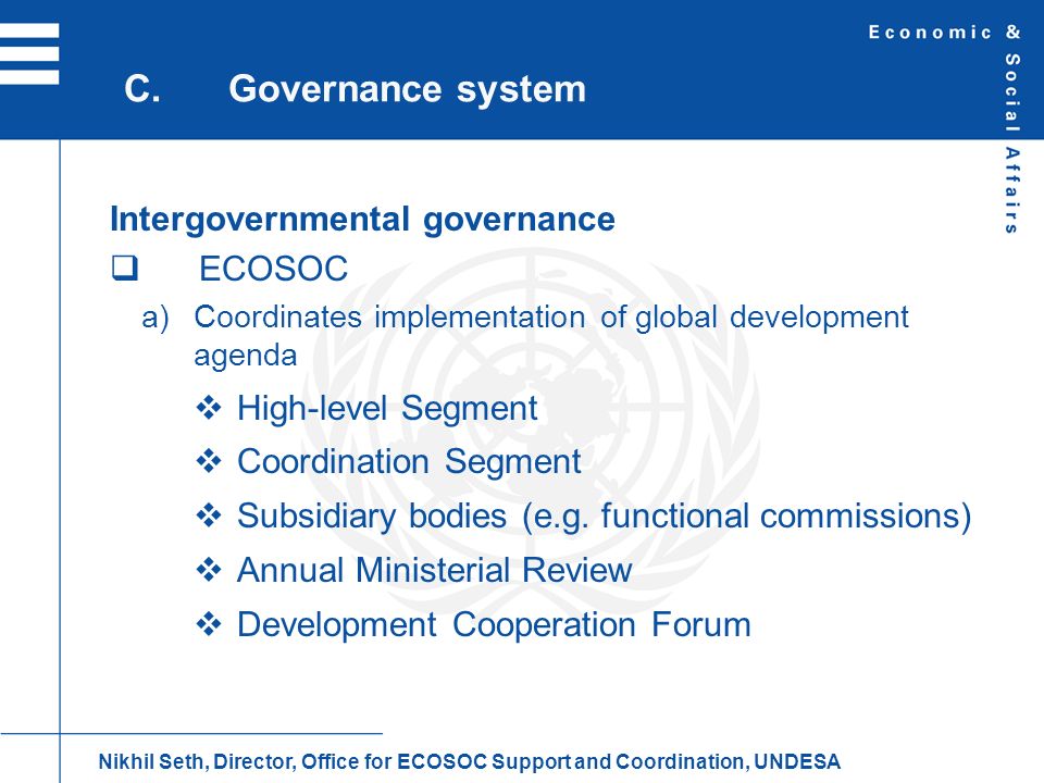 C. Governance system Intergovernmental governance ECOSOC