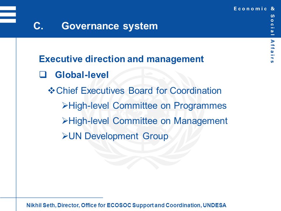 C. Governance system Executive direction and management Global-level