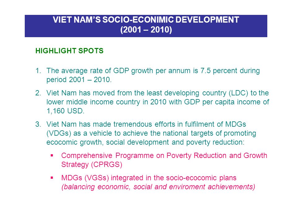 VIET NAM’S SOCIO-ECONIMIC DEVELOPMENT (2001 – 2010)