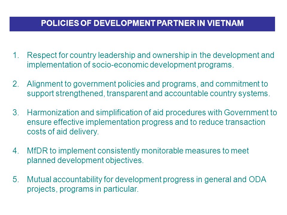 POLICIES OF DEVELOPMENT PARTNER IN VIETNAM