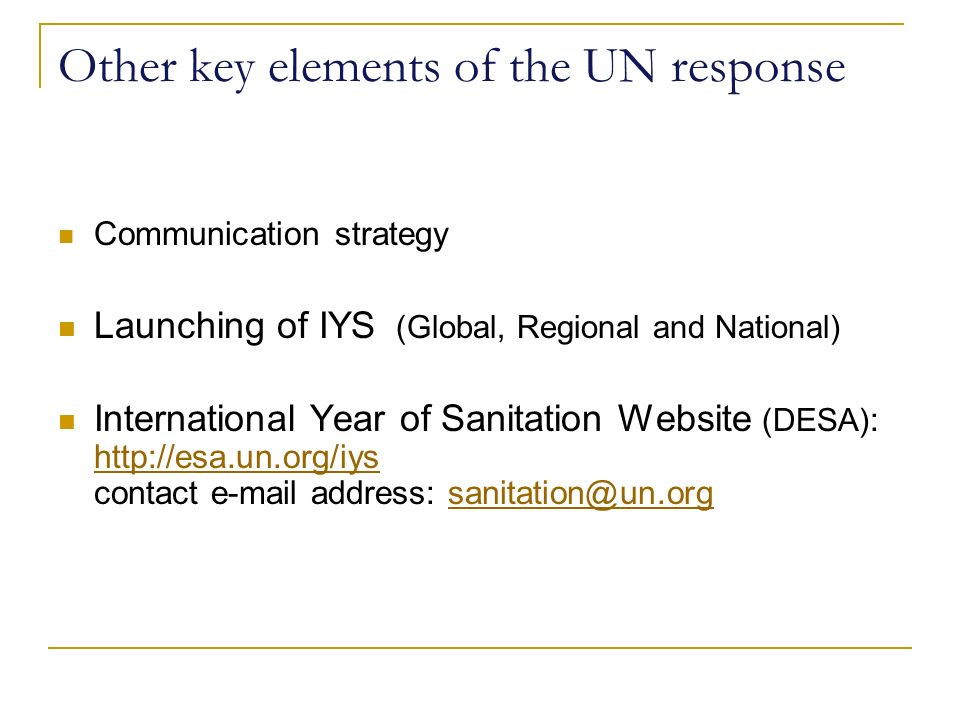 Other key elements of the UN response