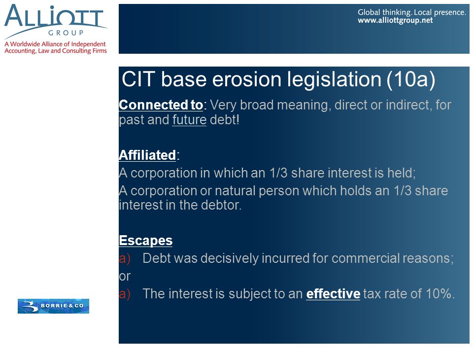 CIT base erosion legislation (10a)