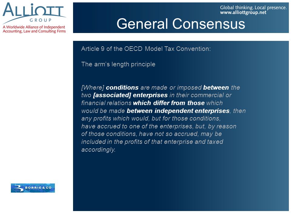 General Consensus Article 9 of the OECD Model Tax Convention: