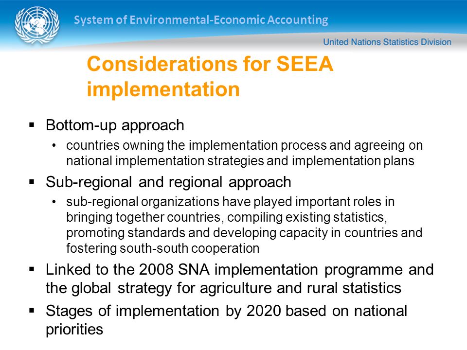 Considerations for SEEA implementation