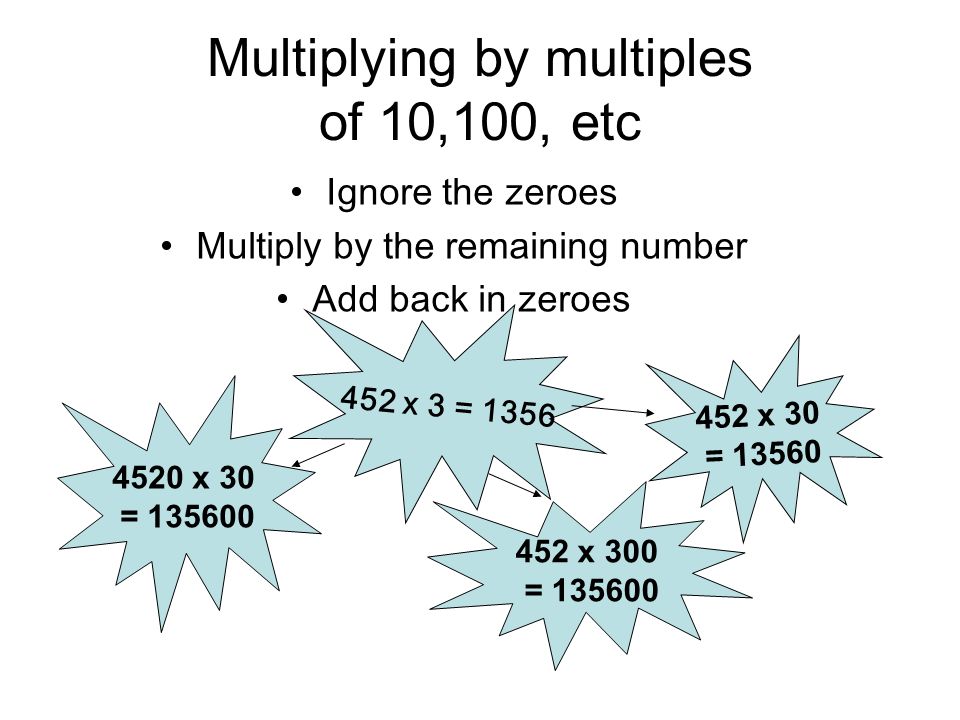 Multiplying by multiples of 10,100, etc