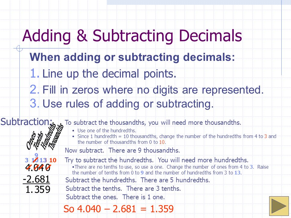 Adding & Subtracting Decimals