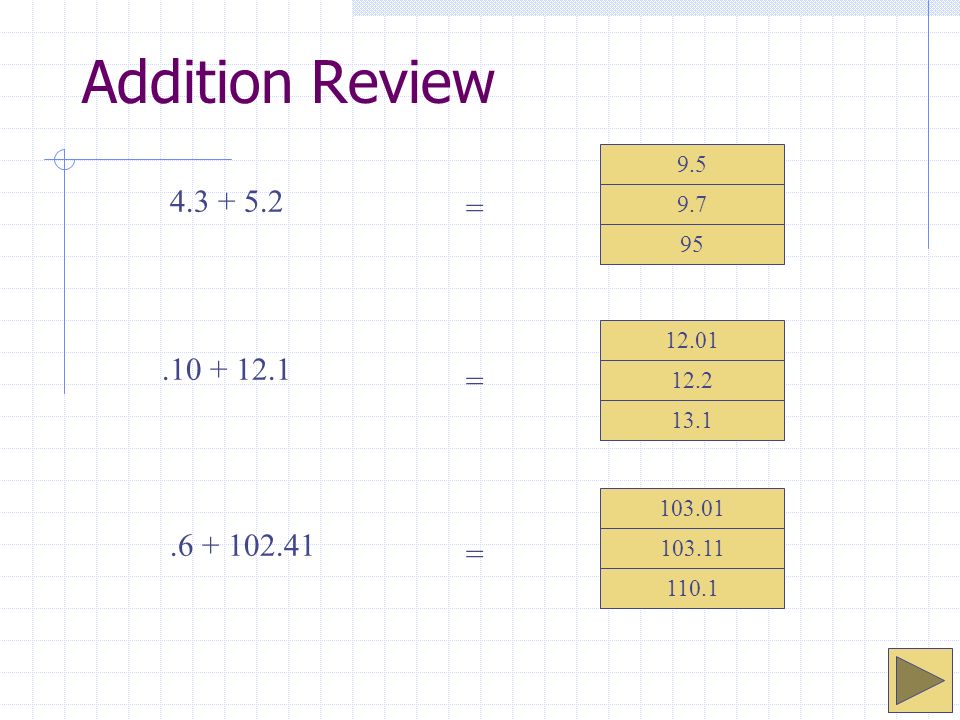 Addition Review =