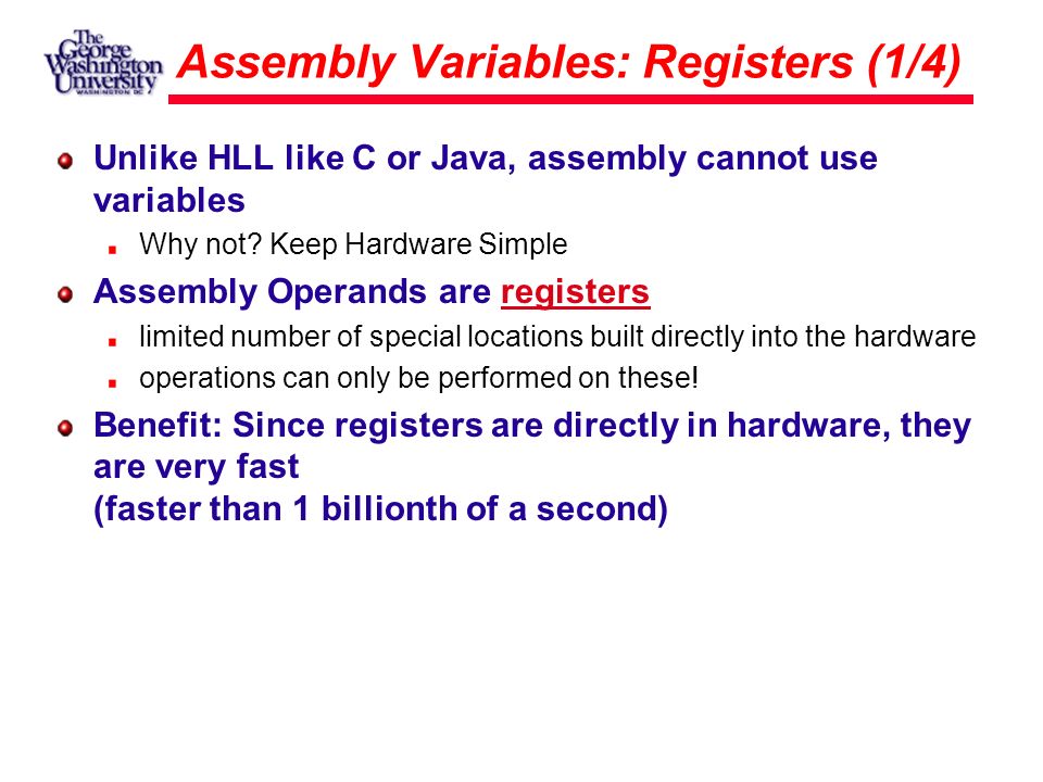 Assembly Variables: Registers (1/4)