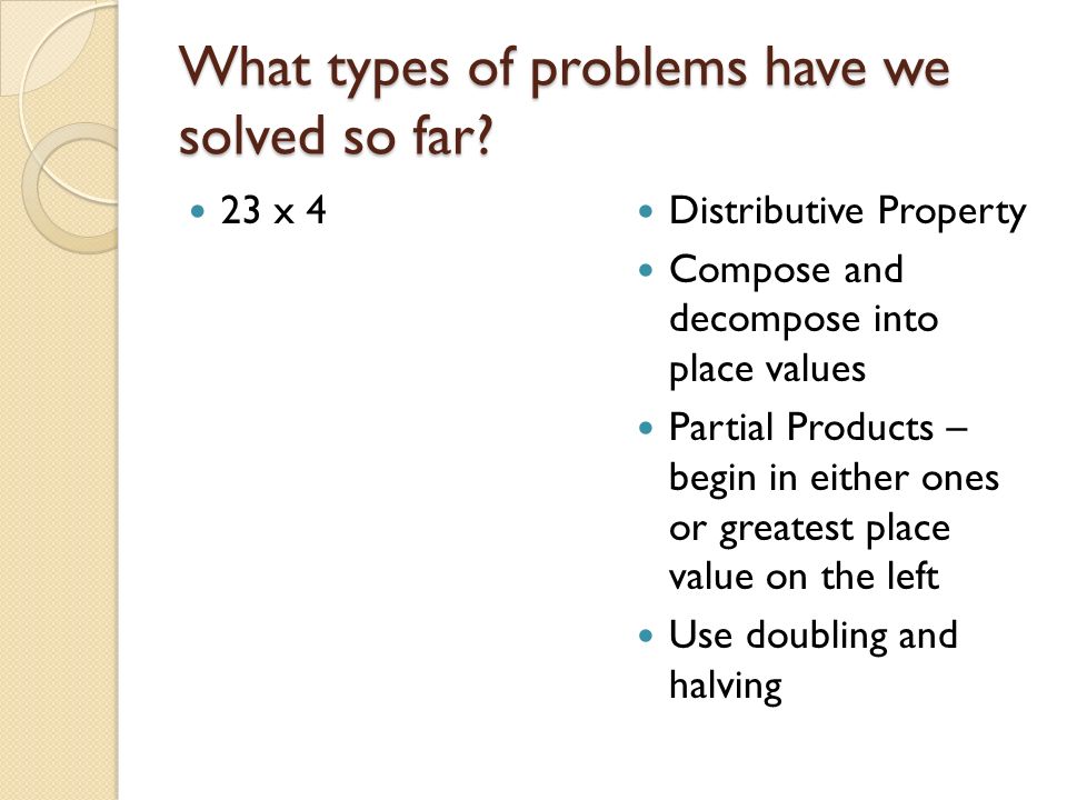 What types of problems have we solved so far