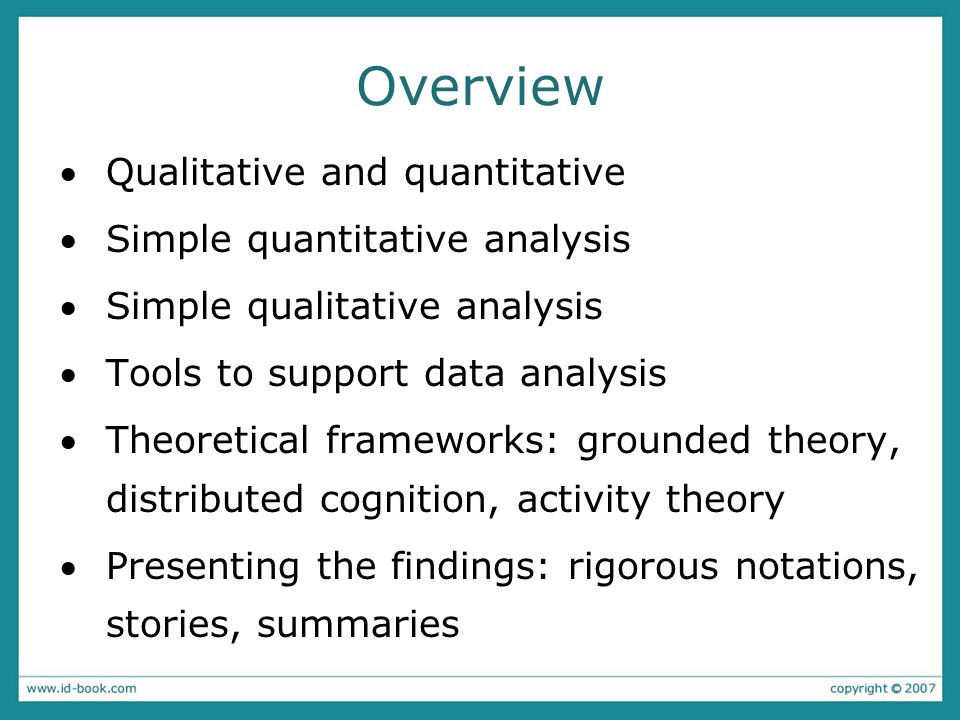 Overview Qualitative and quantitative Simple quantitative analysis